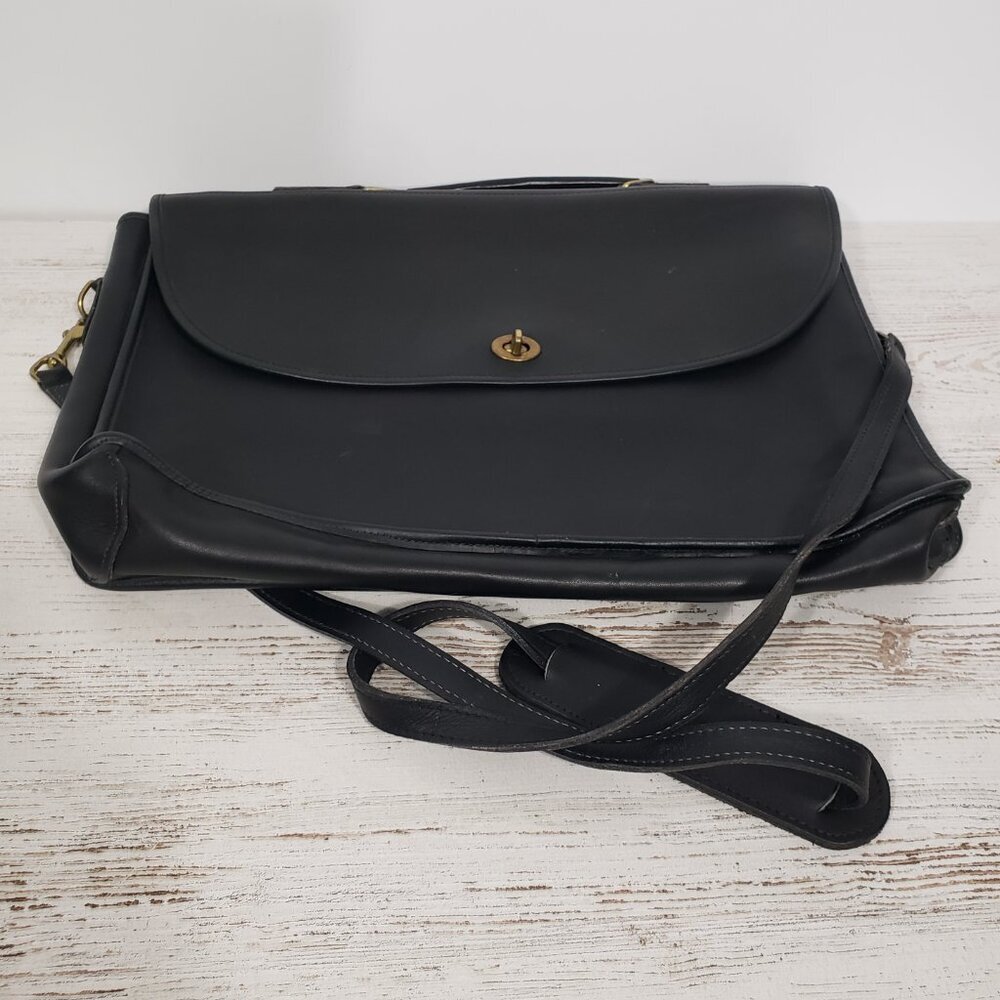 REVE  Black Leather Attache Laptop Messenger Bag - Picture 3 of 10